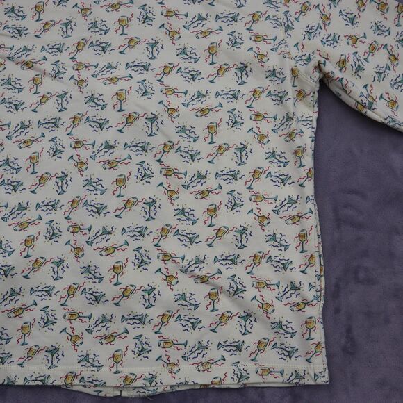 Euro Joy Shirt Womens M Ivory Long Sleeve High Neck Full Zip Print Blouse - Picture 12 of 16